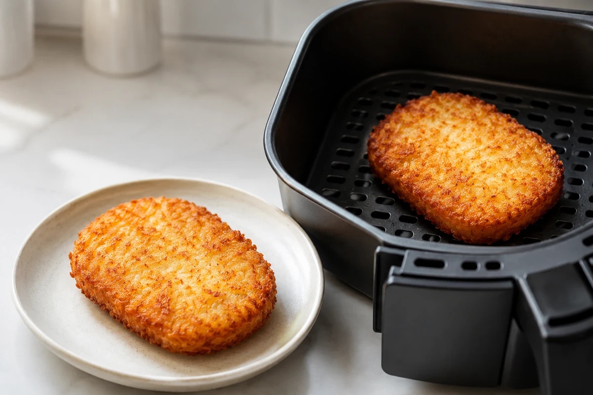 Golden hash browns in basket or on tray with clean breakfast styling